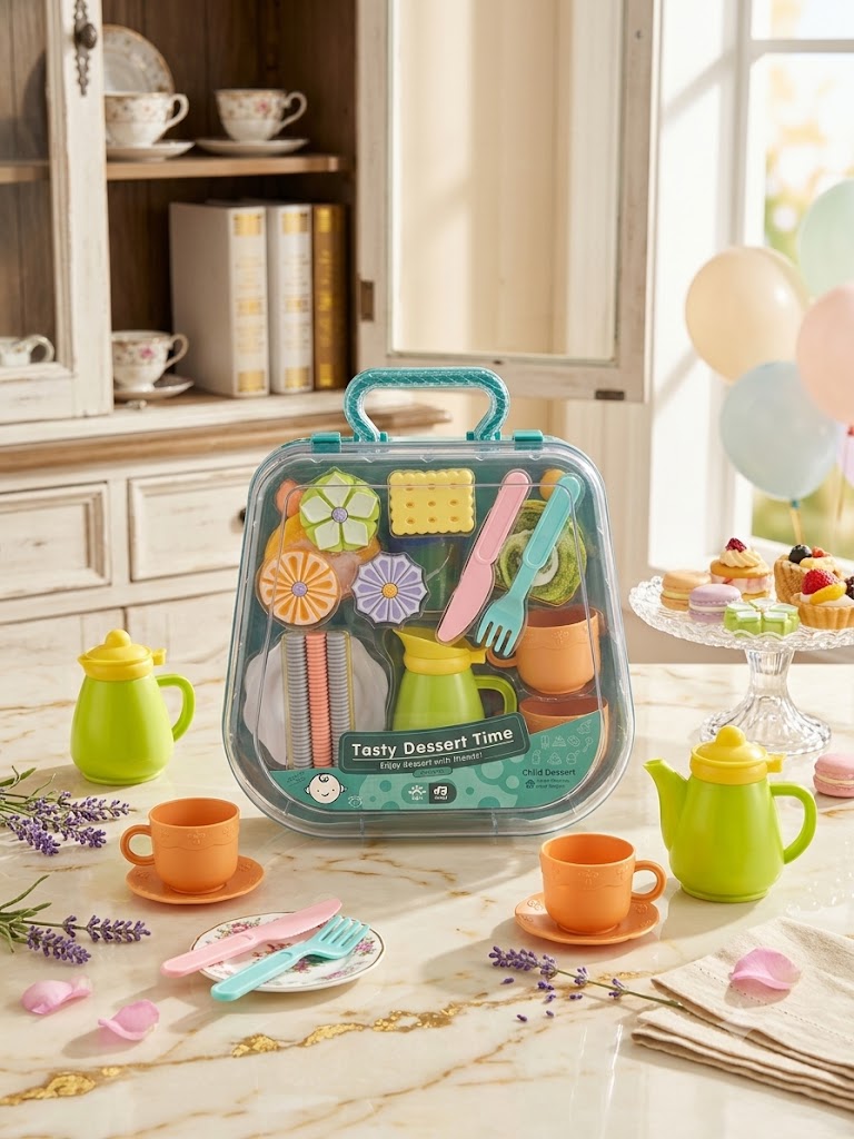 Beautiful Tea Set Toy with Transparent Briefcase Packaging