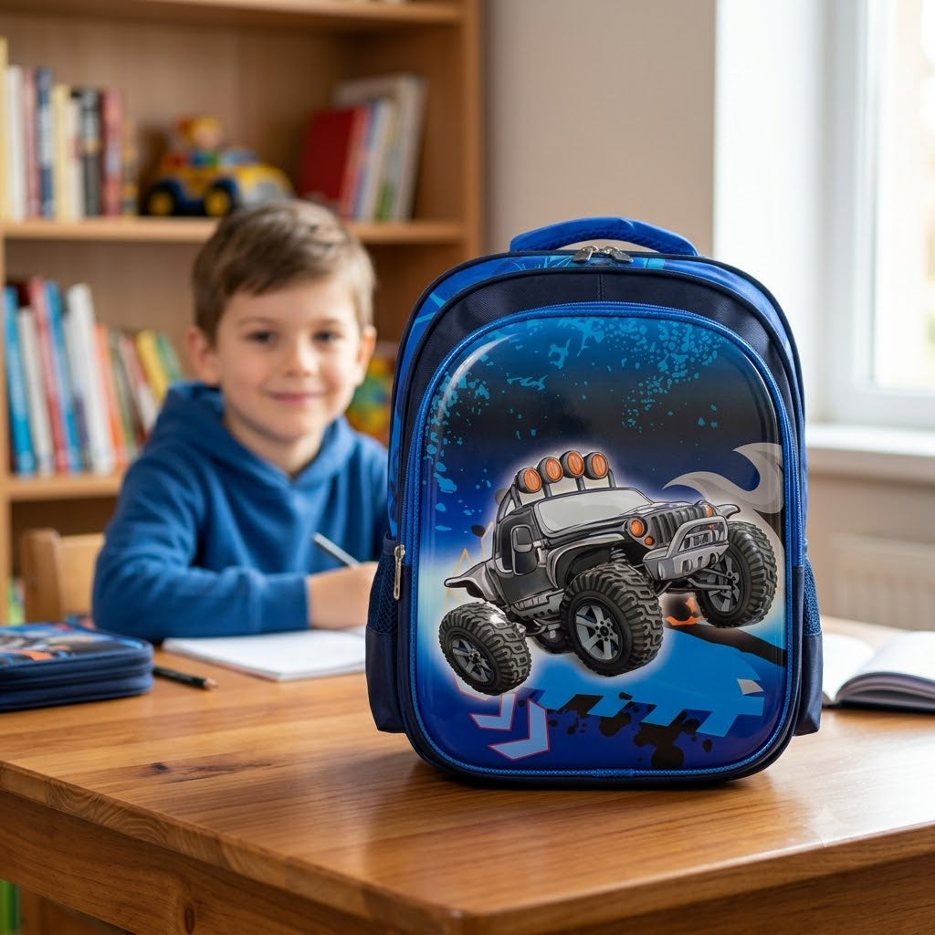 Premium Monster Truck School Backpack โ Royal Blue | 15"