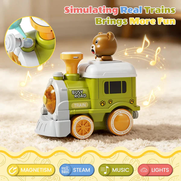 Brown Bear Electric Steam Food Train with Track, Steam Spray, Music & Lights