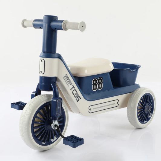 Kids Tricycle Push Bike with Basket, Music & Lights