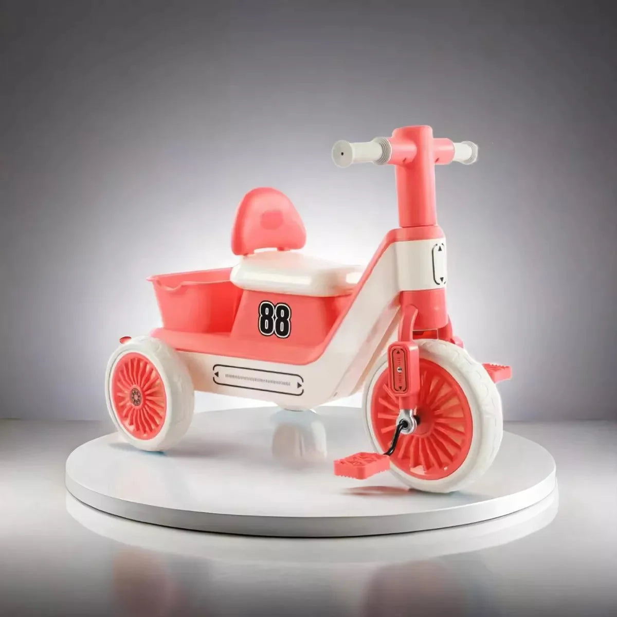 Kids Tricycle Push Bike with Basket, Music & Lights