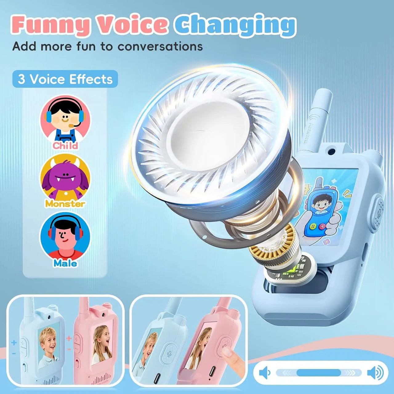 2PCS Rechargeable Kids Video Walkie Talkie Set