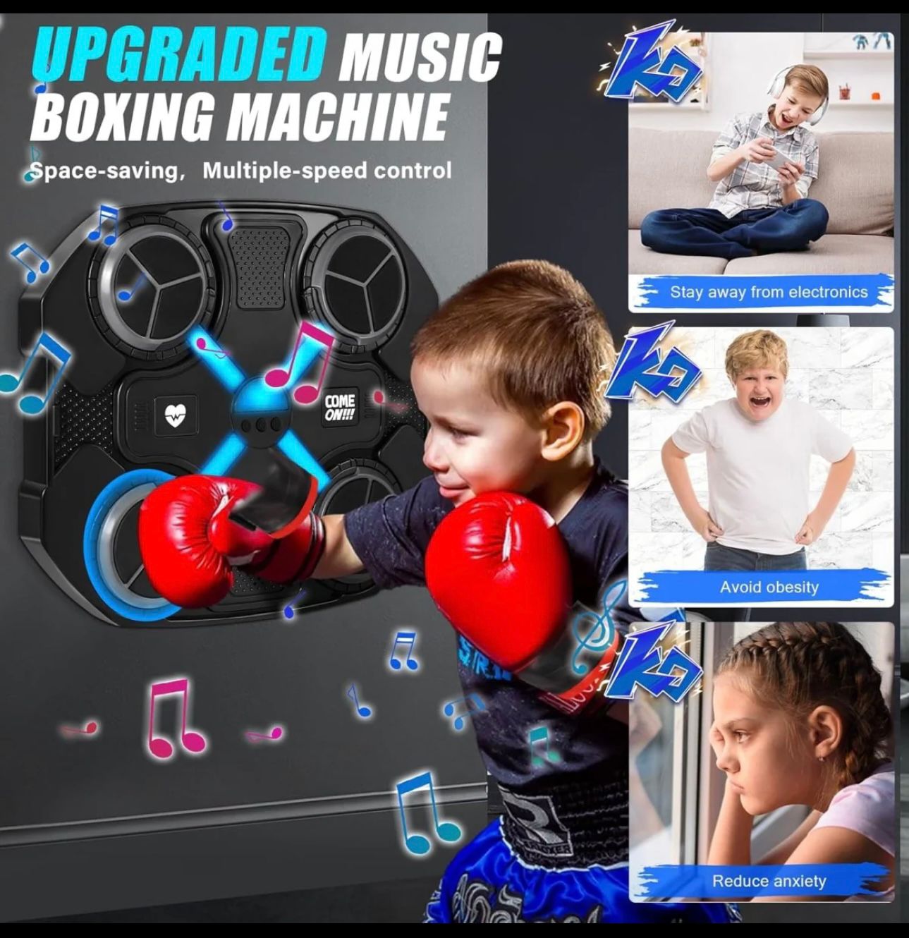 Electronic Musical Boxing Trainer with Gloves – Light, Music & Reaction Game