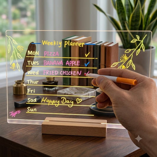 LED Transparent Writing Pad with Stand & 7 Color Markers – Warm Light Glow Board