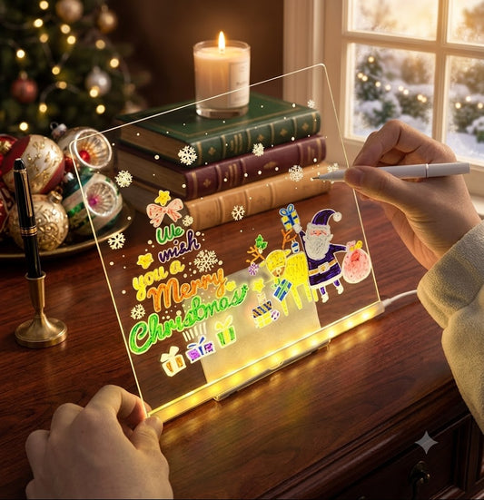 LED Transparent Writing Pad with Stand & 7 Color Markers – Warm Light Glow Board
