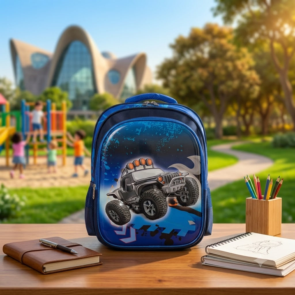 Premium Monster Truck School Backpack – Royal Blue | 15"