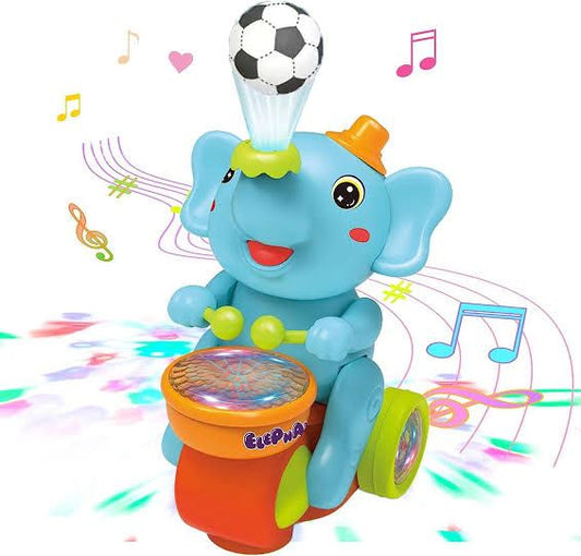 Children's Musical Walking Elephant Toy Drums Lights & Blowing Balls
