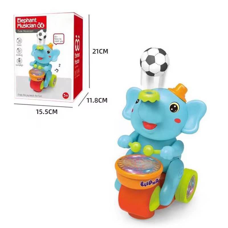 Children's Musical Walking Elephant Toy Drums Lights & Blowing Balls