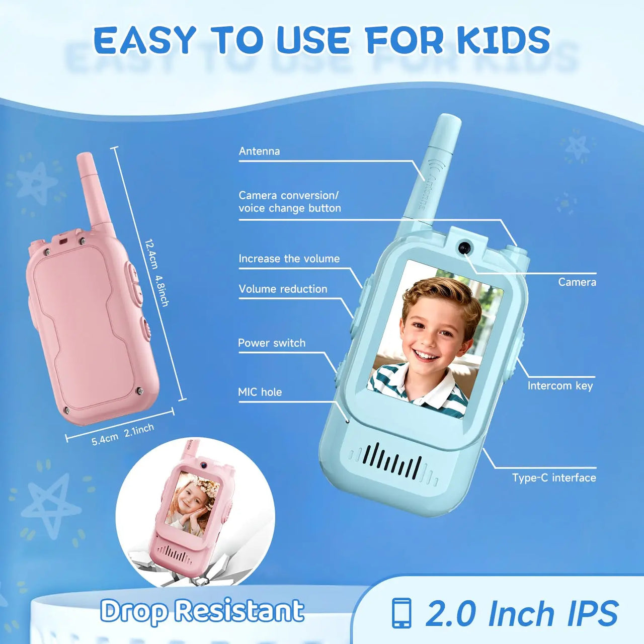 2PCS Rechargeable Kids Video Walkie Talkie Set
